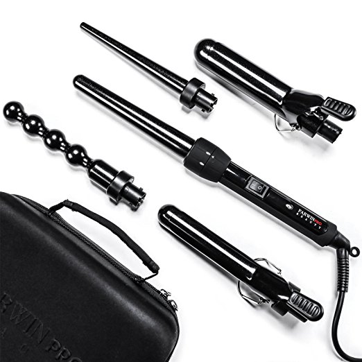 PARWIN PRO 5 in 1 Curling Iron Wand Set with 5 Interchangeable Diamond Tourmaline Ceramic Curl Iron Barrels-Dual Voltage hair Wand Culing Iron with Glove and Travel Case