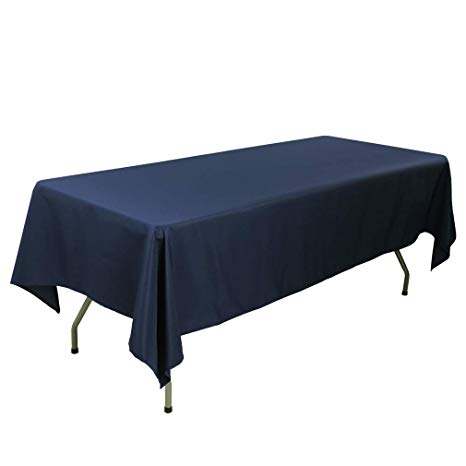 E-TEX 60 x 126-Inch Rectangular Tablecloth, 100% Polyester Washable Table Cloth for 8Ft. Rectangle Table, Navy Blue