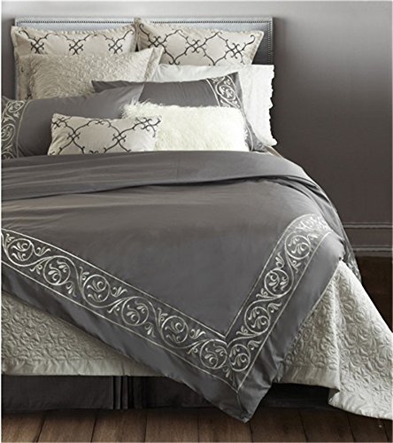 Adream 100% Cotton Sequin Stripe Bedding Set Duvet Cover Set Comforter Cover Quilt Cover, Queen (86"x94") ,Gray (10pcs)
