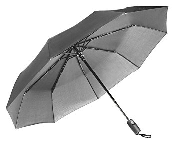 Lightweight "Dupont Teflon" Travel Umbrella, Virtually Indestructible Windproof Canopy, **Lifetime Replacement Guarantee**, Automatic Open/Close For One Handed Operation, Slip-Proof Handle for Easy Carry By Repel (Gray)