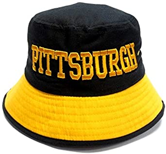 EAS Pittsburgh City Black Bucket Golf Fishing Sun Hat Cap Embroidered Text Logo