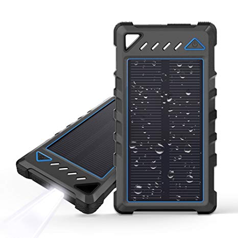 Beartwo Portable Solar Charger 10000mAh with Dual USB Ports, Waterproof Solar Power Bank with LED Flashlight, Dustproof/Shockproof Outdoor Solar Phone Charger for Smart Phones and other USB Devices