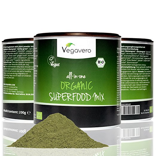 NEW SIZE: Organic Superfood Detox Powder | 17 Organic Superfoods, 200g | Super Greens, Seeds, Fruits & Roots, Inc. Matcha, Spirulina, Wheatgrass, Turmeric, Moringa and more | VEGAN by Vegavero