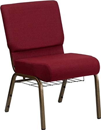 Flash Furniture HERCULES Series 21''W Church Chair in Burgundy Fabric with Cup Book Rack - Gold Vein Frame