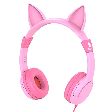 Kids Headphones, iClever BoostCare Volume Limiting Children Headphones Over Ear Cat-Inspired Adjustable Stereo Baby Headphone for Surface iPod iPhone iPad mini iPad Air Tablets PC MP3, Pink