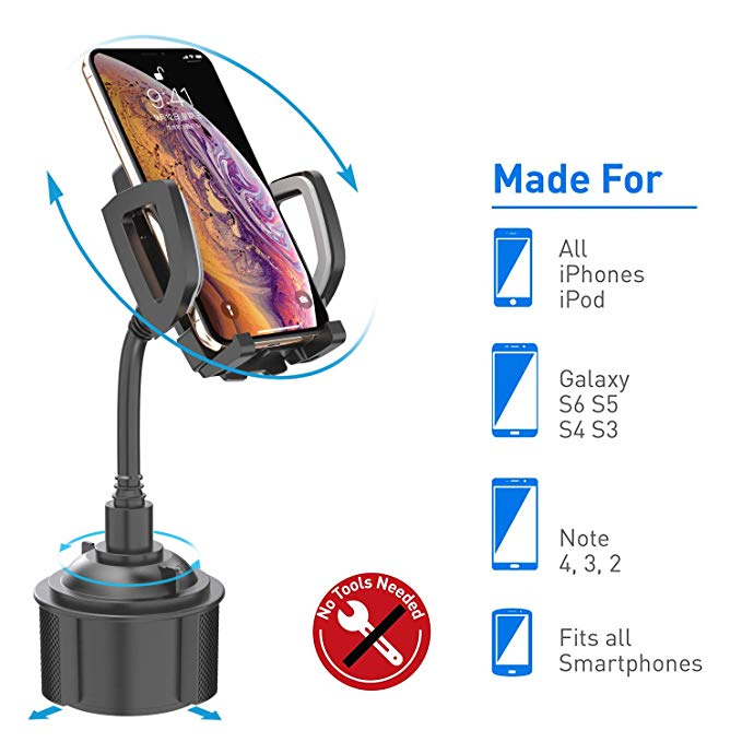 XDODD Cup Cell Phone Holder Universal Adjustable Smartphone Car Mount Holder Cradle for iPhone Xs XR XS Max X 8 8 Plus 7 7 Plus Samsung Galaxy S10 S10 Plus S9 S9 Plus and More