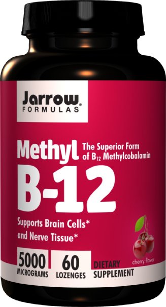 Jarrow Methylcobalamin B12 5000mcg 60 Vegetarian Lozenges 5000mcg 60 Cherry Flavour Vegan Lozenges