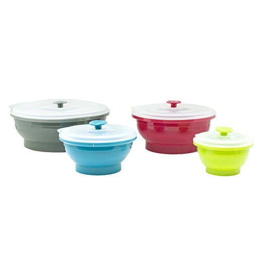 Collapse-it Silicone Food Storage Containers, 4-piece Bowl Set - 6 Cup, 4 Cup, 2 Cup, 1 Cup Size Capacity - Oven, Microwave and Freezer Safe