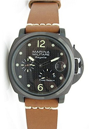Marina Militare 44mm PVD case SeaGull Automatic Watch With Brown Handmade Strap
