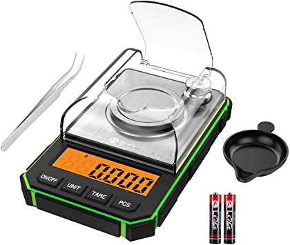 Brifit Digital Pocket Scale, 50g/0.001g Milligram Scale, High Precision Lab Weighing Scale with 50g Calibration Weight, Tweezers, Weighing Pan, 6 Units, Tare Function, Green (Battery Included)