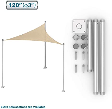 Coarbor Sun Shade Sail Canopy Support Stand Pole Kit for Awning Installation 10’ feet (120’’) Inch High Free Standing Post Replacement Pole Fence Post Rigid Heavy Duty Steel