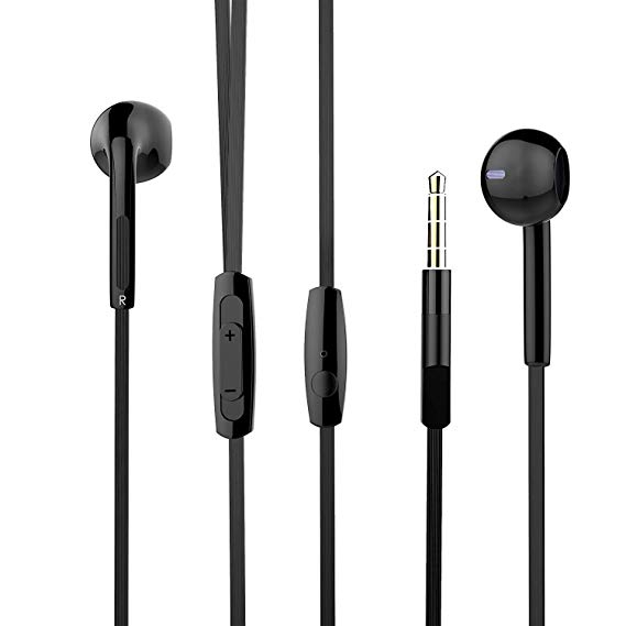 Earphones, Wotmic in-Ear Wired Earbuds Stereo Sound Headphones with Microphone & Volume Control and Powerful Bass for iOS Android System (Black)