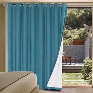 H.VERSAILTEX Linen Blackout Curtains Durable Thick Textured Linen Look 100% Blackout Patio Door Curtain Anti Rust Grommet Extra Wide Sliding Door Curtain Panel, Blue Sapphire, W100 x L108 inch