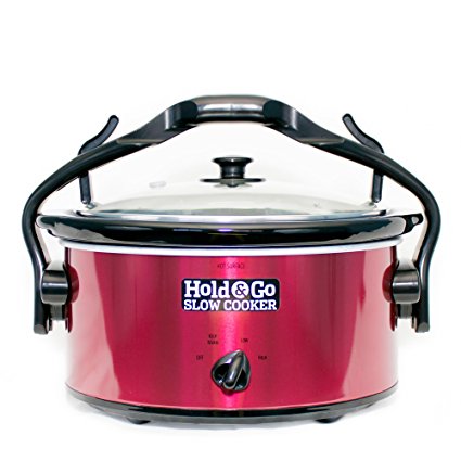Hold & Go Slow Cooker (Red) - AS SEEN ON RACHAEL RAY - Leak Proof Lid with One Handed Carry - Handle Doubles as a Lid Holder - 5 Qt. Capacity