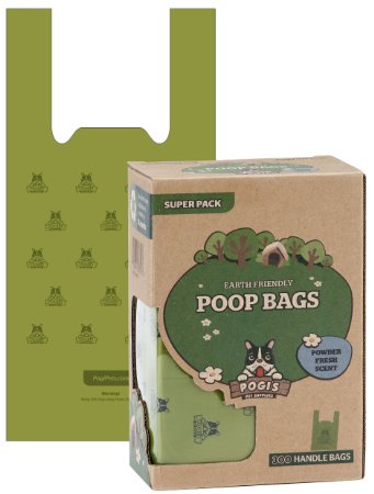 Pogis Poop Bags with Easy-Tie Handles - Large Earth-Friendly Scented Leak-Proof Pet Waste Bags
