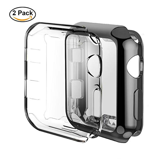 Apple Watch Case Series 4 44MM, Built-in TPU Apple Watch Screen Protector, All-around High Clear iWatch Case, Protective Ultra-Thin Case Cover for Apple Watch Series 4（2pack 1clear 1black)