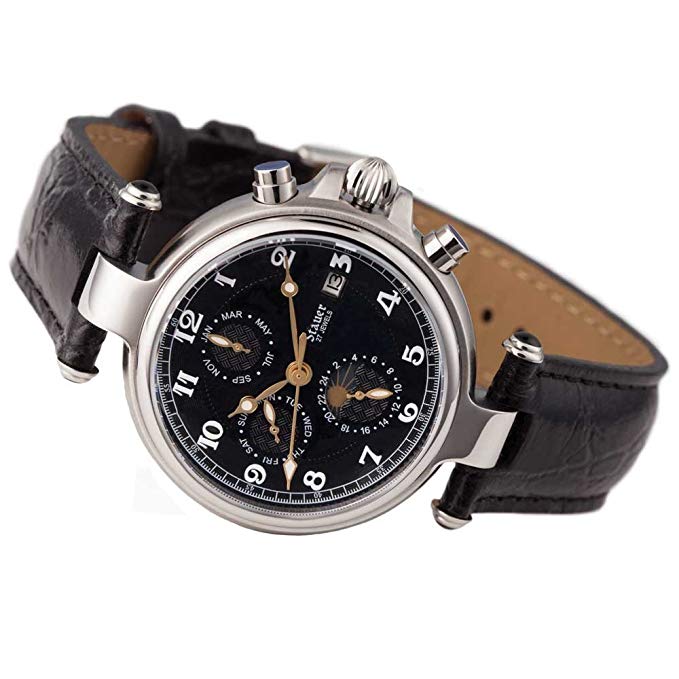 Stauer Men's Noire Stainless Steel Automatic Movement Men's Watch with Black Leather Band