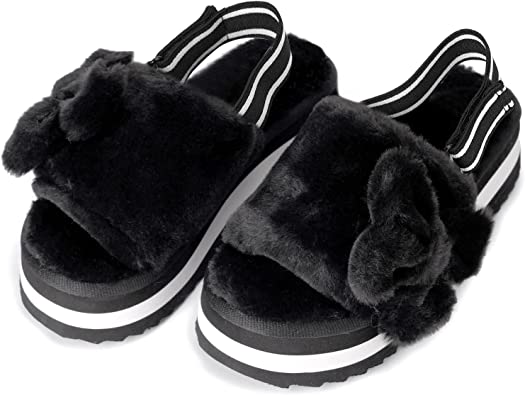 DOGDAN Women's Fluffy Slipper Open Toe Soft Fuzzy Comfort House Shoes Plush Warm Indoor Outdoor Slippers