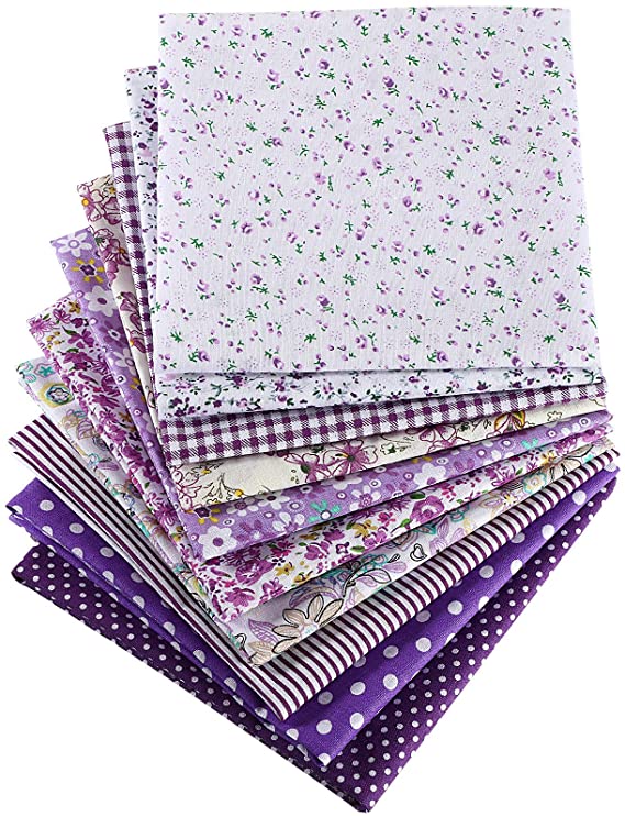 10 Pieces 20 x 20 Inch Quilting Patchwork Fabric Floral Patchwork Cotton Purple Fabric DIY Handmade Sewing Quilting Fabric in Different Designs for DIY Crafts Projects Supplies