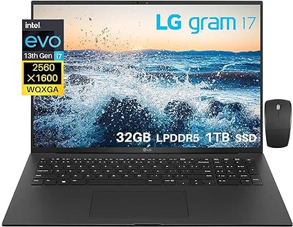 LG Gram 17 Intel Evo Platform Business Lightweight Laptop, 17" WQXGA 2560x1600 IPS Display, Intel Core i7-1360P Processor, 32GB RAM, 1TB SSD, Backlit Keyboard, 13H Long Battery Life, Win 11 Home