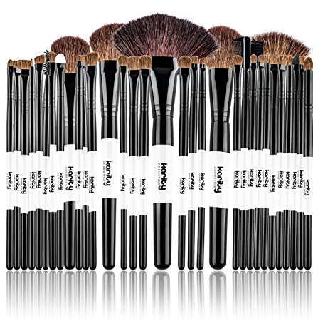 Professional Vegan 32 Piece Eco Makeup Brush Cosmetic Brushes Set Kit Synthetic Bristles with Wooden Handle, with Pouch Case Bag for Foundation, Eyeshadow and More
