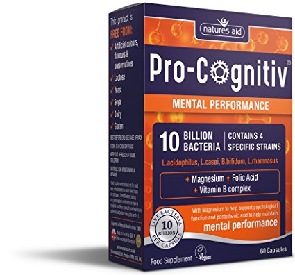 Natures Aid Pro-Cognitiv Mental Performance Capsules (10 Billion Live Cultures, 4 Strain Probiotic, 60 Capsules, Vegan Society Approved, Made in UK)