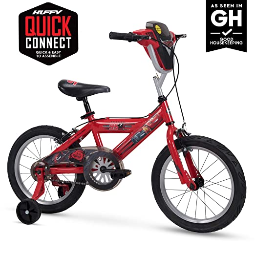 Huffy Disney Cars Kid Bike Quick Connect Assembly, Handlebar Plaque w/ Sounds & Training Wheels, 16"  Red