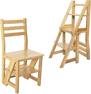 Navaris Folding Step Ladder Chair - Foldable Ladder Stool Shelf - Library Steps Bookshelf Plant Stand for Storage and Decoration - Bamboo