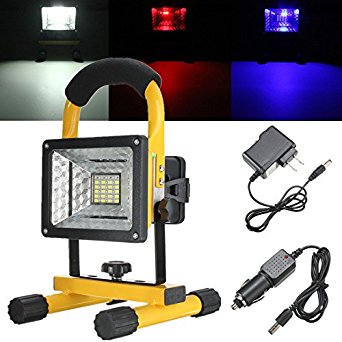 GLISTENY LED Flood Lights 10W 24LED DC4.2V 1000LM waterproof Portable Rechargeable Outdoor Camp Floodlight Spot Work Trouble Lamp   Car Charger Adapter   US PLUG