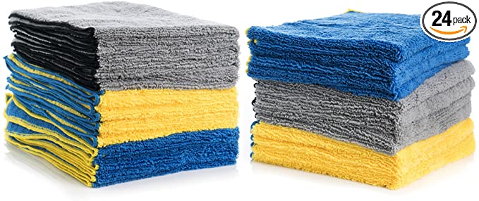 Simpli-Magic 79106-24 PK Blue/Yellow/Gray 24 Pack Professional Grade Microfiber Cleaning Cloths, 24 Pack
