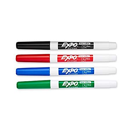 Expo 2 Low-Odor Dry Erase Markers, Fine Point, Assorted Colors (2-Pack of 4)