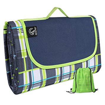 REDCAMP Outdoor Picnic Blanket Waterproof Extra Large - 79"x79"/75", Durable Oxford Foldable Outdoor Blanket with Tote and Bag, Blue Green Yellow Red Stripe