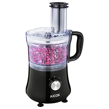 Aicok 5-Cup Mini Food Processor with Compact Storage, Exact Slice/Shred/Grind System, 2 Speeds, 500W, Black