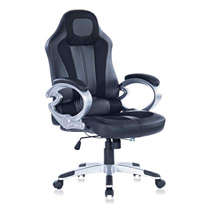 Ergonomic Gaming Chair High Back Racing Style Chair Executive Office Chair PU Leather Computer Desk Chair Mesh Bucket Seat and Lumbar Support (Black)