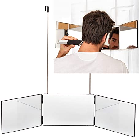 The Barbering Co. 3 Way Mirror | Trifold Mirror for Self Hair Cutting and Styling for Men | DIY Haircut Tool to Cut, Trim, or Shave your Head and Neckline at Home | Adjustable, Portable and Hands-Free