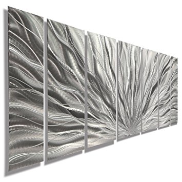 Silver Metal Wall Art - Beautiful Silver Etched Metallic Wall Art - Wall Sculpture, Wall Decor, Home Accent, Panel Art - Abstract, Modern Contemporary Design - Silver Plumage By Jon Allen