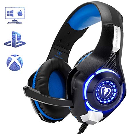 Gaming Headset for PS4 Xbox One PC, Beexcellent New Noise Reduction Stereo Bass Surround Sound Gaming Headphones with Microphone for Laptop Tablet Mac iPad Smartphones Nintendo Switch Games