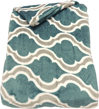 Mezzati Velvet Plush Throw Blanket - Amazingly Comfy, Soft and Cozy - Elegant and Modern Designs and Colors - Perfect for Couch, Sofa (Aqua Jasper Wave)