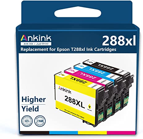 Ankink Remanufactured Higher Yield Epson 288XL Ink Cartridge 4 Pack Compatible for Epson 288 Ink XL 1 Black 3 Color Combo Pack Fit with XP-440 XP-330 XP-340 XP-430 434 446 XP440 XP446 XP340 Printer