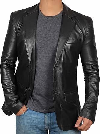 fjackets Leather Blazer for Men - Black & Brown Real Lambskin Casual Men's Leather Jacket Coats