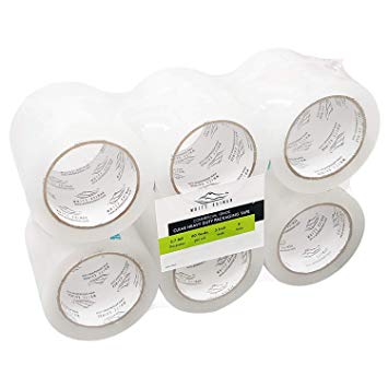 White Kaiman - 3 inch Clear Commercial Grade Packing Tape w/60 Yards per Roll & 2.7 Mil Thickness (6 Pack)