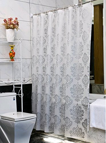 Uforme Silver Grey Pattern Shower Curtain Durable with Hooks, 100% Eco-friendly PEVA Bathroom Curtain Liner Water Resistant and Mildew-proof for Kids, Extra Long 72 by 78