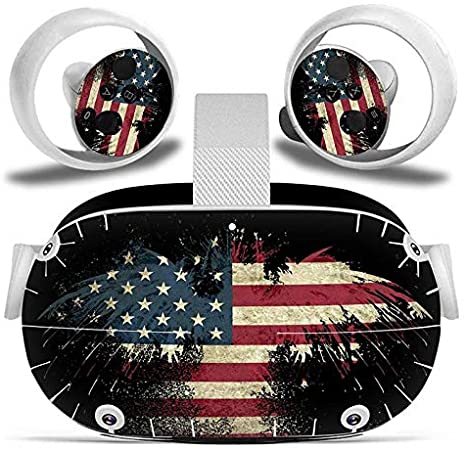 DOMILINA Oculus Quest 2 VR Headset and Controller Sticker, Vinyl Decal Skin for VR Headset and Controller, Virtual Reality Protective Accessories USA Flag