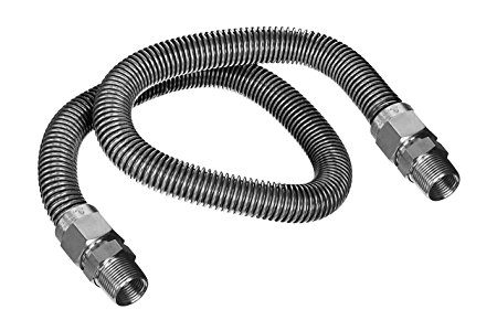 Flextron FTGC-SS38-48A 48 Inch Flexible Gas Line Connector with 1/2 Inch Outer Diameter & 1/2 Inch MIP x 1/2 Inch MIP Fittings, Uncoated Stainless Steel Water Heater Connector, CSA Approved