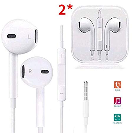 Aictoe Earbud/Earphone/Headphones, HD Sound Bass Earphones Compatible with Apple iPhone 6s/6 Plus/5s/5c/5/4s/SE iPad/iPod 7 All 3.5mm Earbuds Devices [2 Pack]