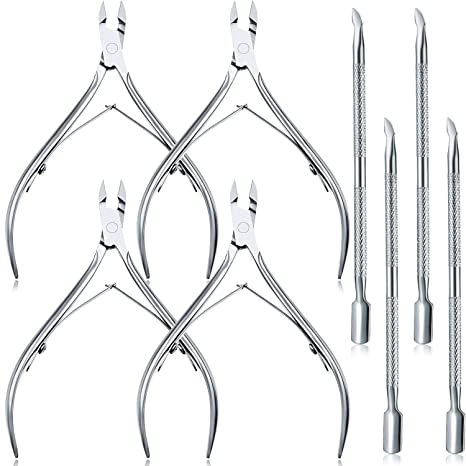 8 Pieces Cuticle Trimmer with Cuticle Pusher Stainless Steel Cuticle Remover Cuticle Nipper Cuticle Scissors Remover Manicure Pedicure Tools for Fingernails and Toenails (Silver)