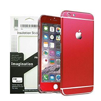 Toeoe 6/6s (4.7'') High-strength and Super-thin Tough Metallic Film Sticker Full Body Protector Skin   Ultra Clear Front Screen Protector for iPhone 6/6s Red