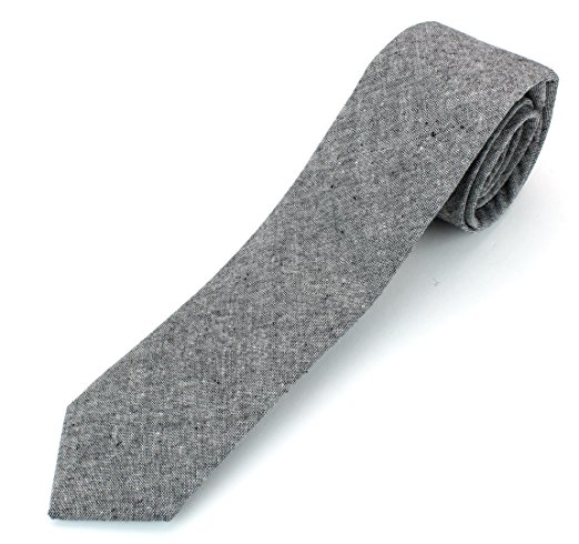 Men's Chambray Cotton Skinny Necktie Tie Textured Distressed Style - 2 1/2" Width