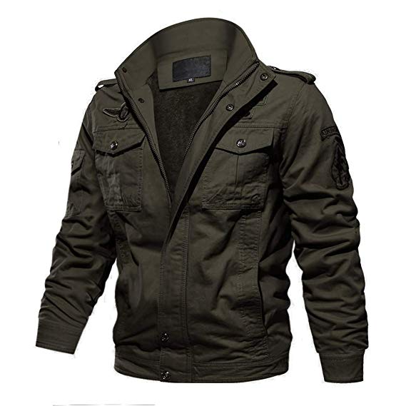 CRYSULLY Men's Winter Cargo Stand Collar Military Thicken Cotton Fleece Jackets Coat