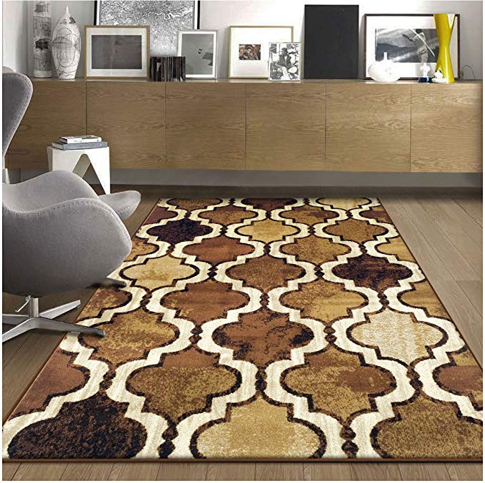 Superior Modern Viking Collection Area Rug, 10mm Pile Height with Jute Backing, Chic Textured Geometric Trellis Pattern, Anti-Static, Water-Repellent Rugs - Brown, 5' x 8' Rug